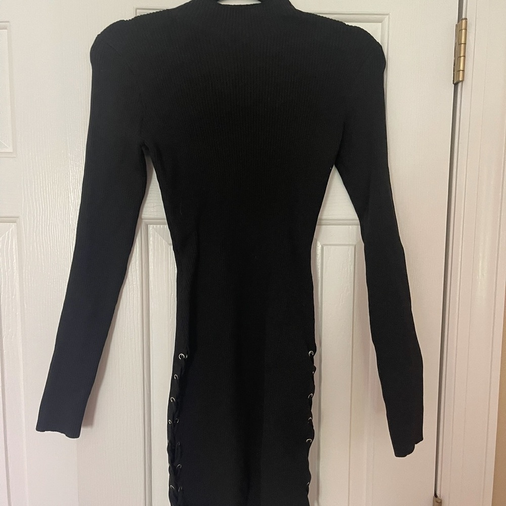 PrettyLittleThing Black Long Sleeve Dress with Lace-Up Detail